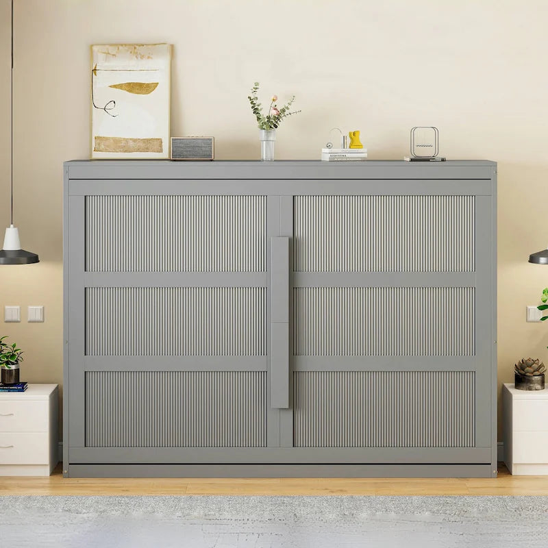 Queen Murphy Bed - Dual-Piston - White/Gray - 600lb Capacity - No Box Spring