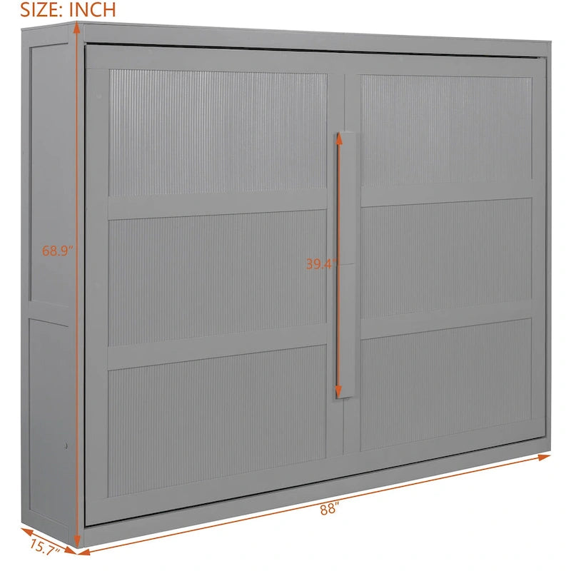 Queen Murphy Bed - Dual-Piston - White/Gray - 600lb Capacity - No Box Spring