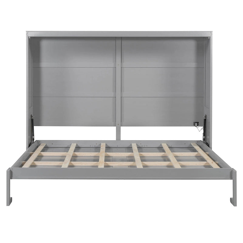 Queen Murphy Bed - Dual-Piston - White/Gray - 600lb Capacity - No Box Spring