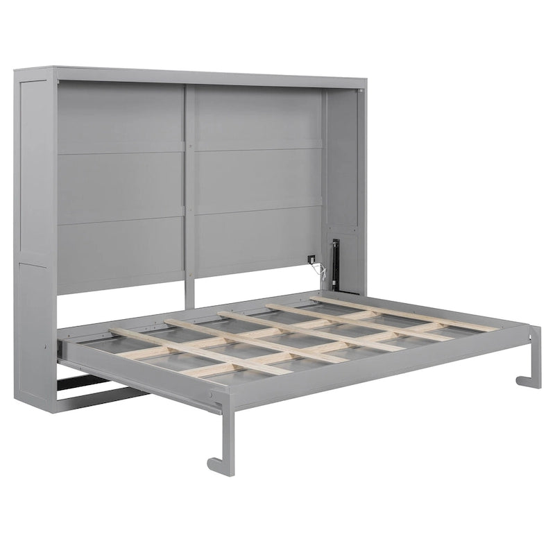 Queen Murphy Bed - Dual-Piston - White/Gray - 600lb Capacity - No Box Spring