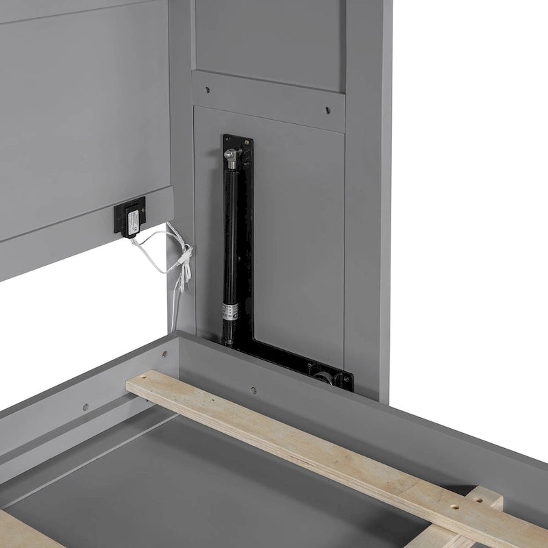 Queen Murphy Bed - Dual-Piston - White/Gray - 600lb Capacity - No Box Spring