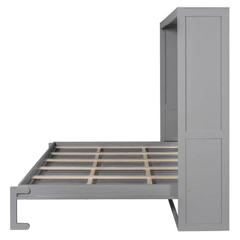 Queen Murphy Bed - Dual-Piston - White/Gray - 600lb Capacity - No Box Spring