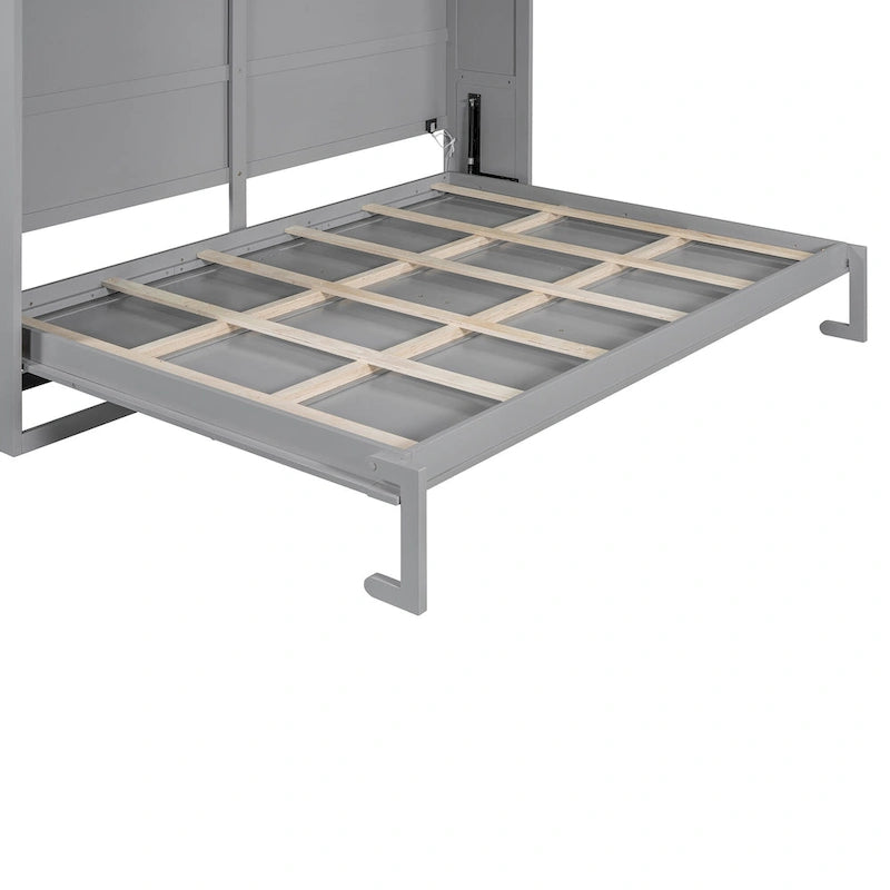 Queen Murphy Bed - Dual-Piston - White/Gray - 600lb Capacity - No Box Spring