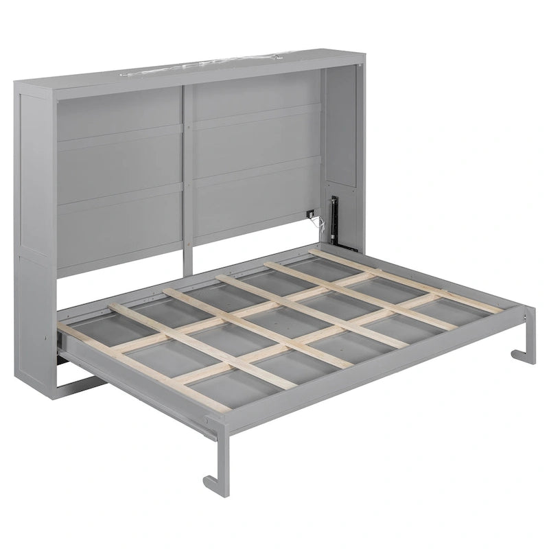 Queen Murphy Bed - Dual-Piston - White/Gray - 600lb Capacity - No Box Spring