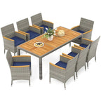 Costway 9 PCS Patio Dining Set for 8 Table and PE Rattan Chairs with