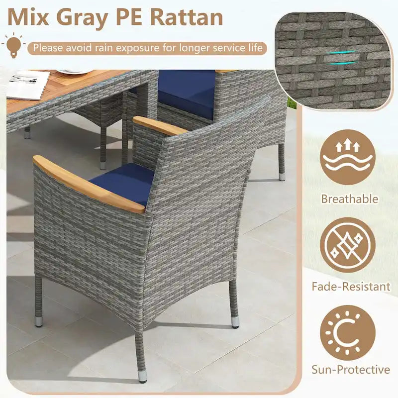 Costway 9 PCS Patio Dining Set for 8 Table and PE Rattan Chairs with