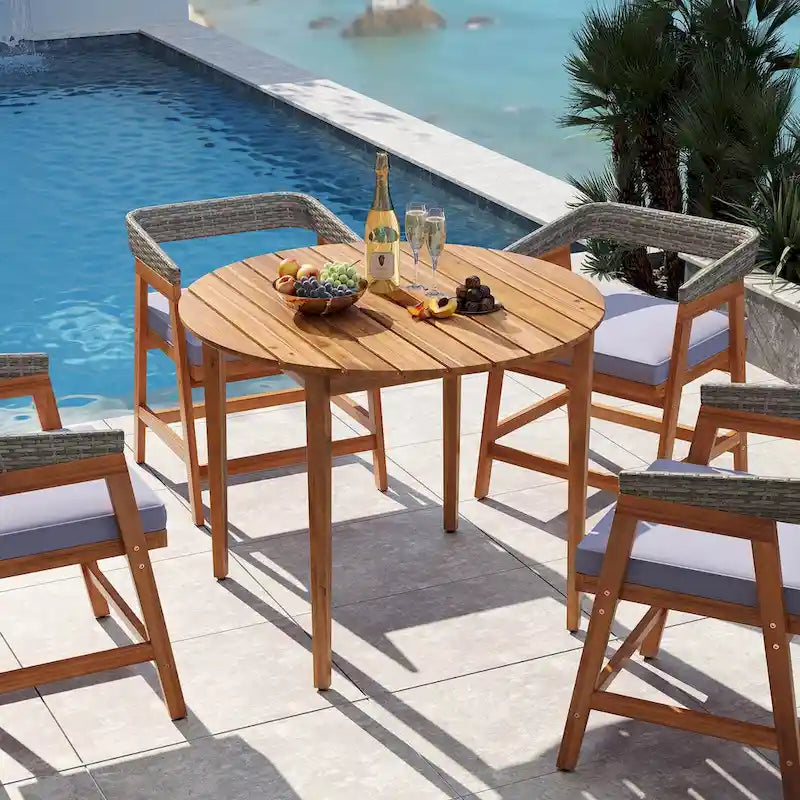 Costway Round Outdoor Dining Table for 4 People 36 inch Acacia Wood - See Details