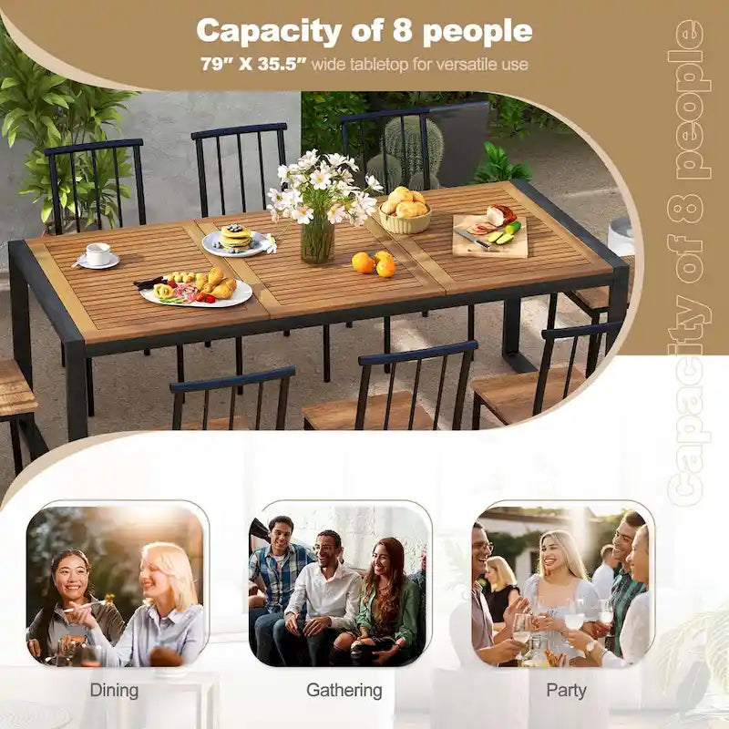 Costway 79 Acacia Wood 8-Person Patio Table with 1.9 Umbrella Hole, - See Details