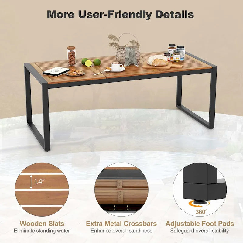 Costway 79 Acacia Wood 8-Person Patio Table with 1.9 Umbrella Hole, - See Details