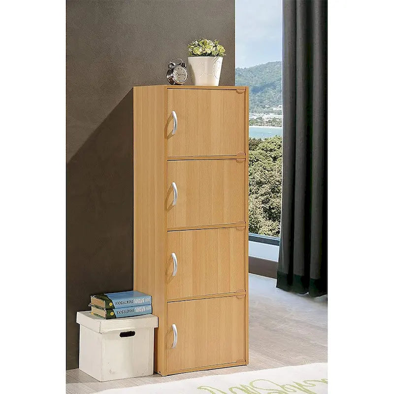 Hodedah 4 Door Enclosed Multipurpose Storage Cabinet for Home or Office, Beech - 35