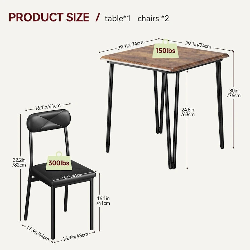 Dining Table for 2, Small Table and Chairs Set of 2