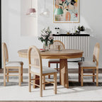 Oak Veneer Extendable Dining Set - Round to Oval - 5 Pieces for 4