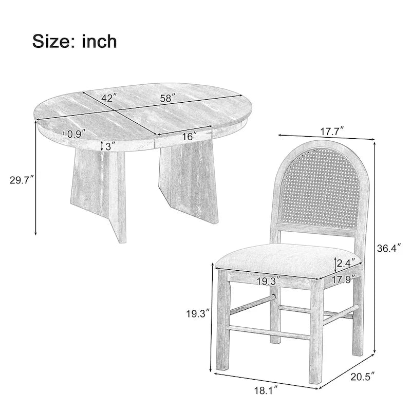 Oak Veneer Extendable Dining Set - Round to Oval - 5 Pieces for 4
