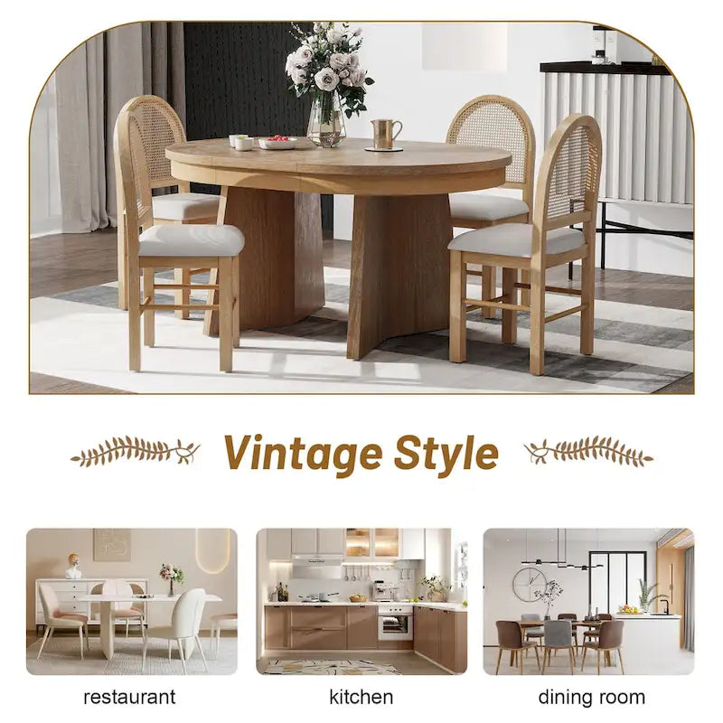 Oak Veneer Extendable Dining Set - Round to Oval - 5 Pieces for 4