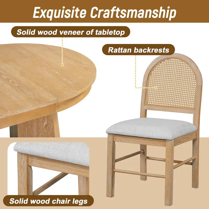 Oak Veneer Extendable Dining Set - Round to Oval - 5 Pieces for 4