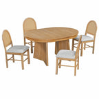 Oak Veneer Extendable Dining Set - Round to Oval - 5 Pieces for 4