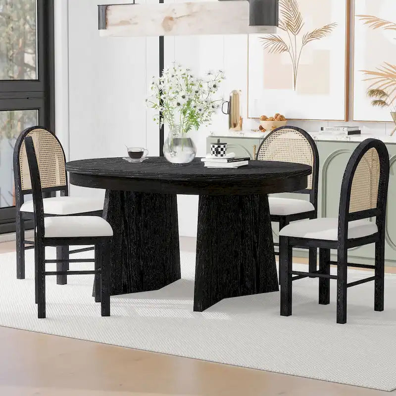 Oak Veneer Extendable Dining Set - Round to Oval - 5 Pieces for 4