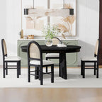 Oak Veneer Extendable Dining Set - Round to Oval - 5 Pieces for 4