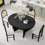 Oak Veneer Extendable Dining Set - Round to Oval - 5 Pieces for 4