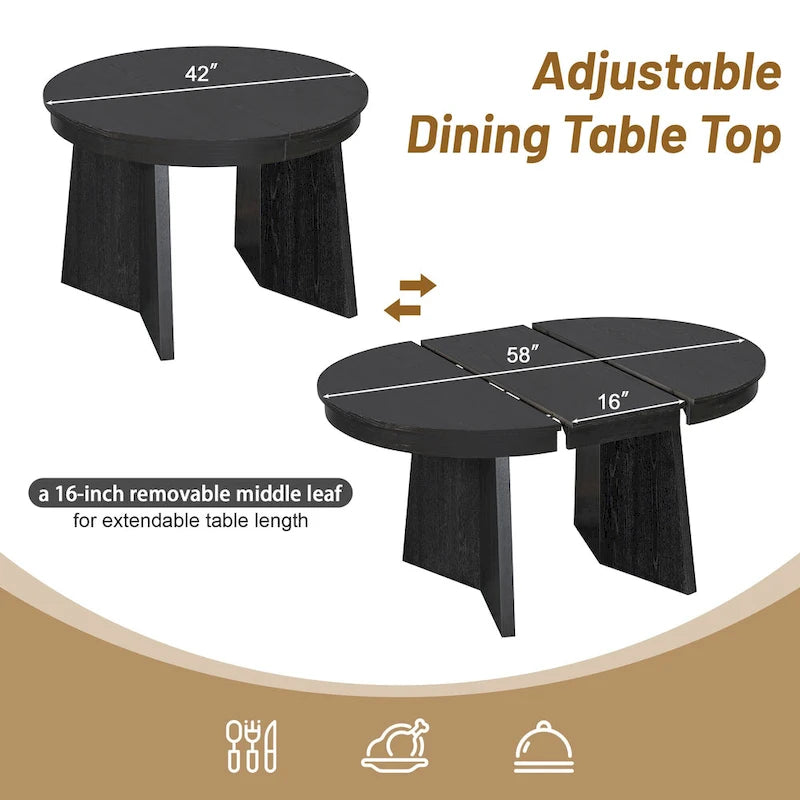 Oak Veneer Extendable Dining Set - Round to Oval - 5 Pieces for 4