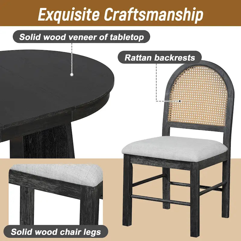 Oak Veneer Extendable Dining Set - Round to Oval - 5 Pieces for 4