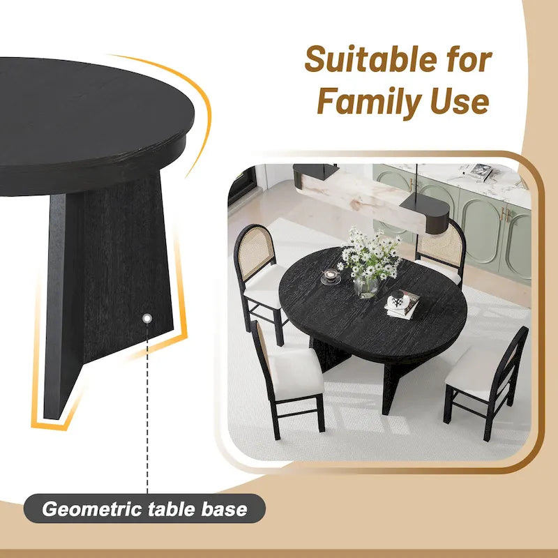Oak Veneer Extendable Dining Set - Round to Oval - 5 Pieces for 4