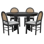 Oak Veneer Extendable Dining Set - Round to Oval - 5 Pieces for 4