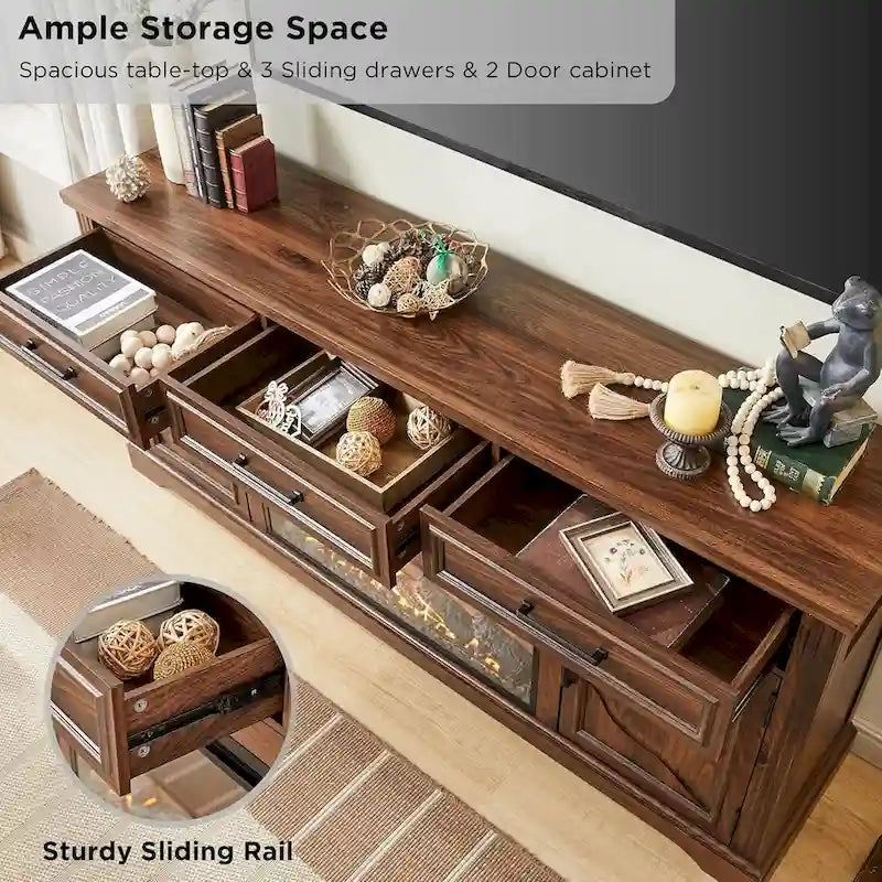 Farmhouse Fireplace TV Stand for Up to 80 TV, Entertainment Center