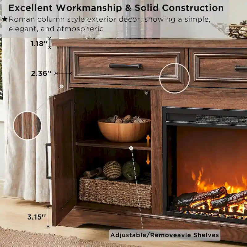 Farmhouse Fireplace TV Stand for Up to 80 TV, Entertainment Center