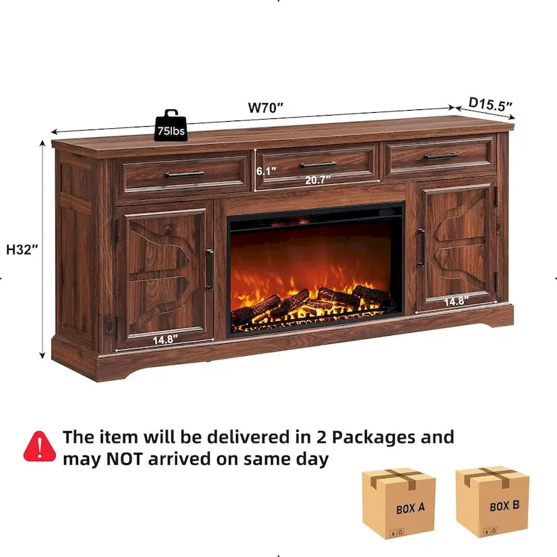 Farmhouse Fireplace TV Stand for Up to 80 TV, Entertainment Center