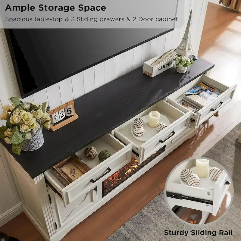 Farmhouse Fireplace TV Stand for Up to 80 TV, Entertainment Center