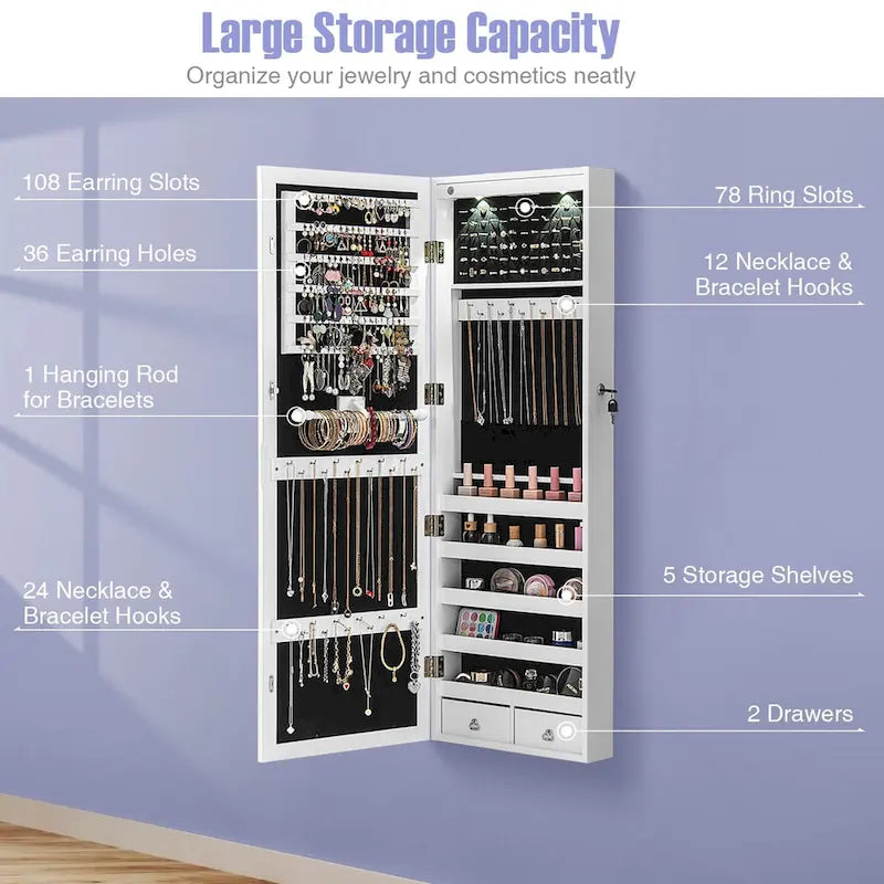 Costway Mirror Jewelry Cabinet with Full Length Clear Mirror & - 14.5 x 4 x 48.5/50.5 (L x W x H)