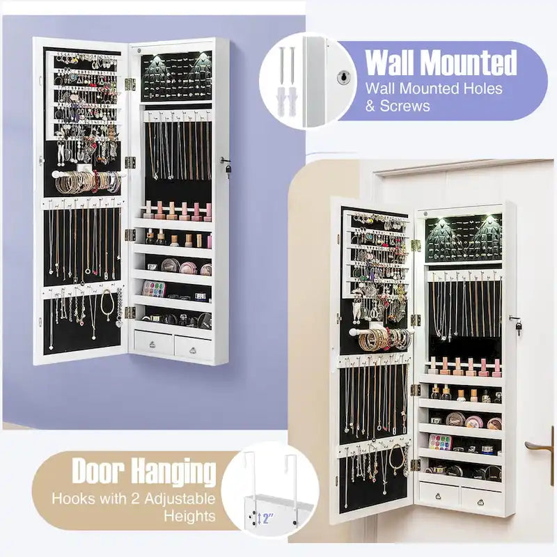 Costway Mirror Jewelry Cabinet with Full Length Clear Mirror & - 14.5 x 4 x 48.5/50.5 (L x W x H)