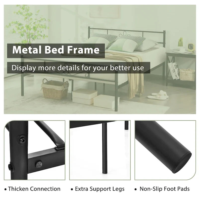 Costway Twin/Queen/Full Metal Platform Bed Frame with Headboard and
