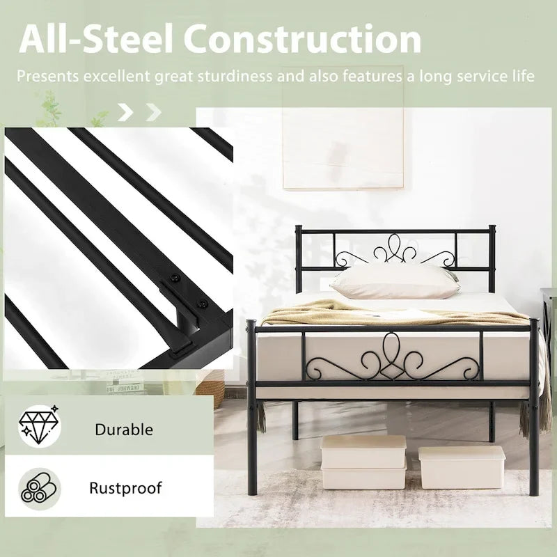 Costway Twin/Queen/Full Metal Platform Bed Frame with Headboard and