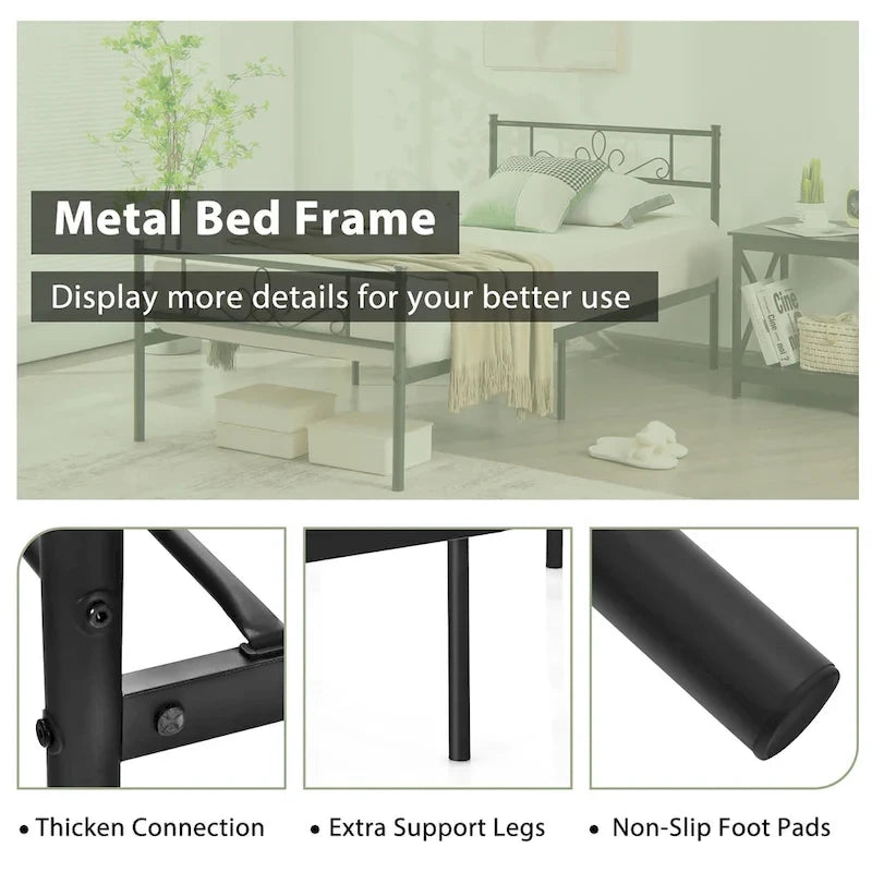 Costway Twin/Queen/Full Metal Platform Bed Frame with Headboard and