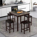 Costway 5 PCS Bar Table Set Square Dining Table & 4 PVC Leather