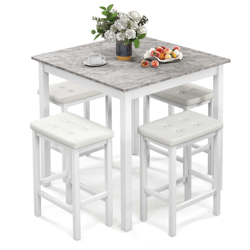 Costway 5 PCS Bar Table Set Square Dining Table & 4 PVC Leather