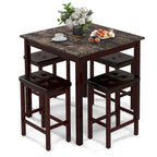 Costway 5 PCS Bar Table Set Square Dining Table & 4 PVC Leather