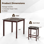Costway 5 PCS Bar Table Set Square Dining Table & 4 PVC Leather