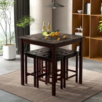Costway 5 PCS Bar Table Set Square Dining Table & 4 PVC Leather