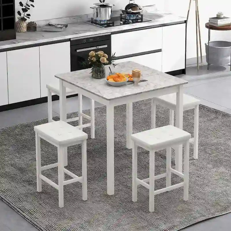 Costway 5 PCS Bar Table Set Square Dining Table & 4 PVC Leather