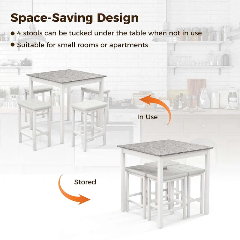 Costway 5 PCS Bar Table Set Square Dining Table & 4 PVC Leather