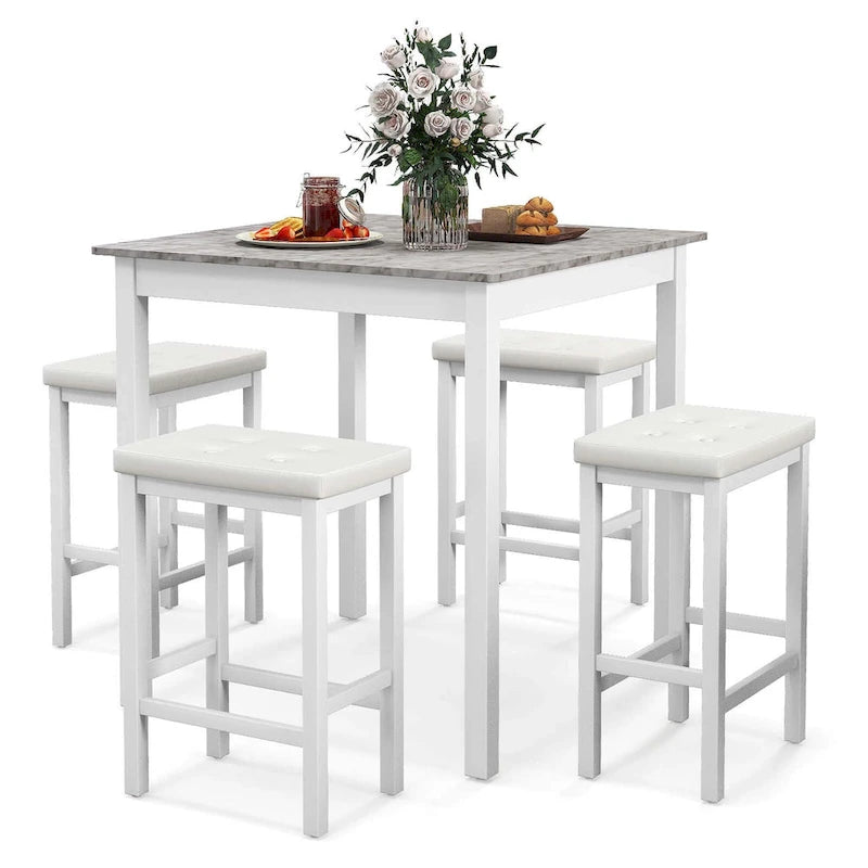 Costway 5 PCS Bar Table Set Square Dining Table & 4 PVC Leather