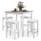 Costway 5 PCS Bar Table Set Square Dining Table & 4 PVC Leather