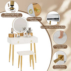 Costway Vanity Makeup Dressing Table Stool Set 3-Color Lighted Mirror - See Details