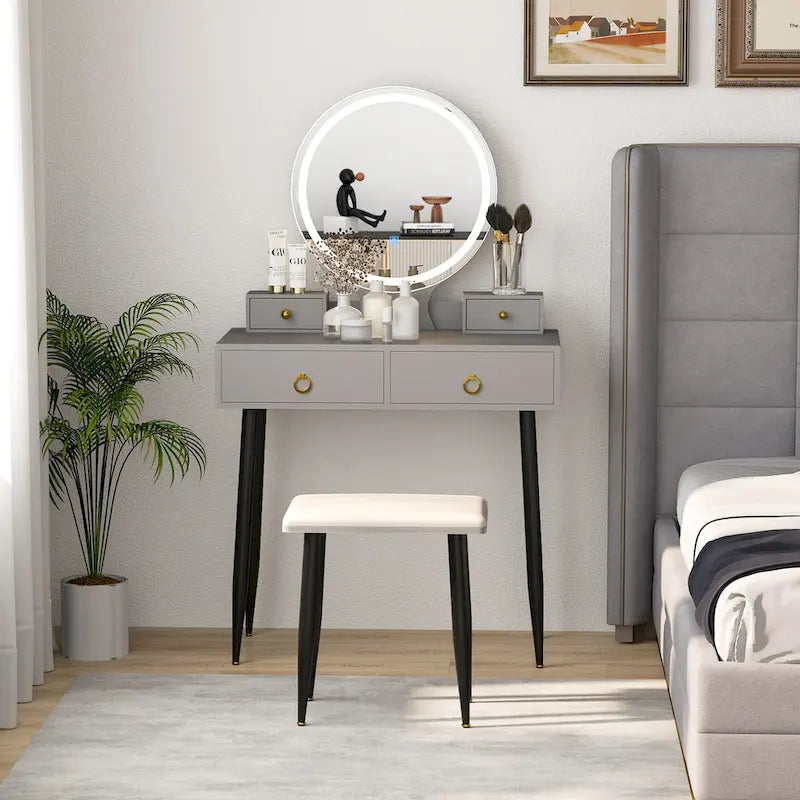 Costway Vanity Makeup Dressing Table Stool Set 3-Color Lighted Mirror - See Details