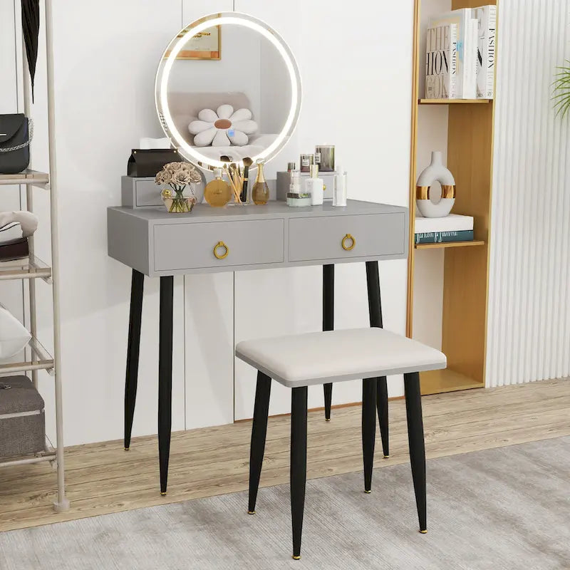 Costway Vanity Makeup Dressing Table Stool Set 3-Color Lighted Mirror - See Details