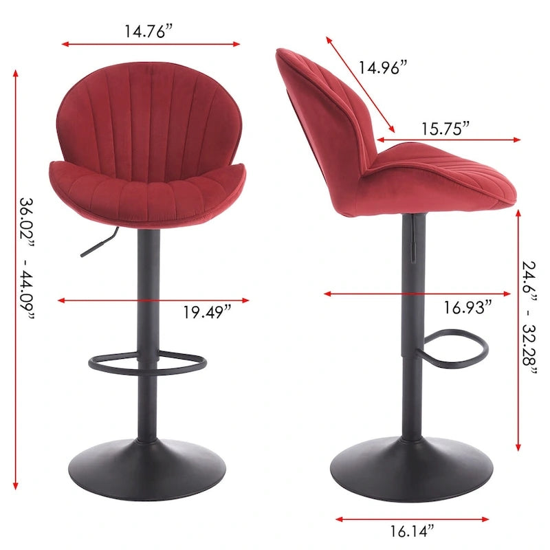 Set of 2 Adjustable Bar Stools with Back Support, Footrest, and 360 Swivel Seat for Home or Bar Counter