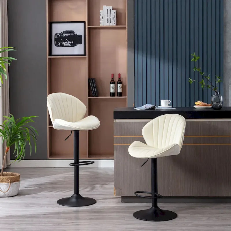 Set of 2 Adjustable Bar Stools with Back Support, Footrest, and 360 Swivel Seat for Home or Bar Counter